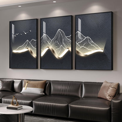 Large Framed Modern Abstract Mountain Wall Art for Living Room, 3 Piece Contemporary Minimalist Prints Paintings, Elegant Luxury Pictures for Entryway, Bedroom, Home Office Wall Decor 24x36 In