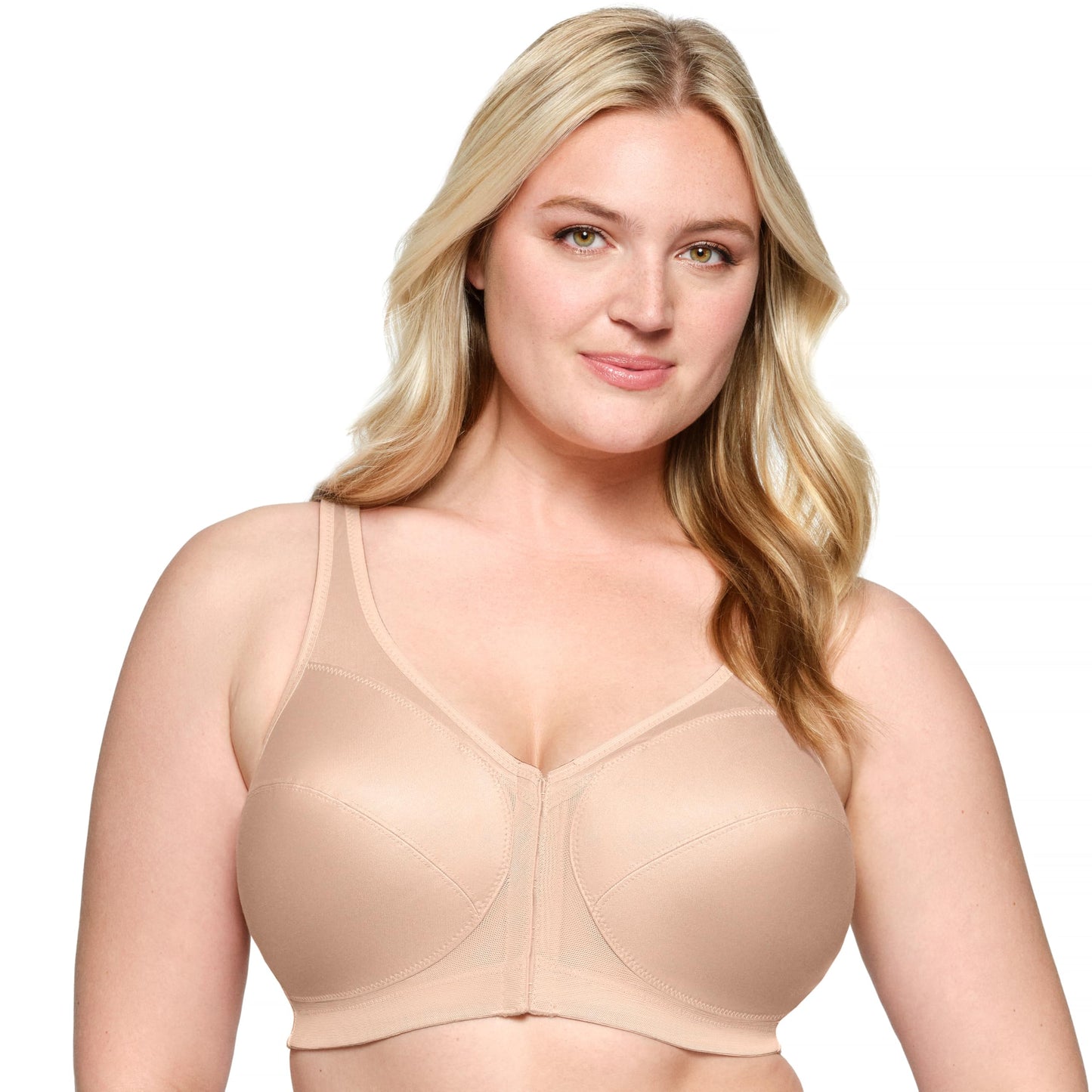 Glamorise Full Figure Plus Size MagicLift Front-Closure Posture Back Bra Wirefree #1265 Café 46DD