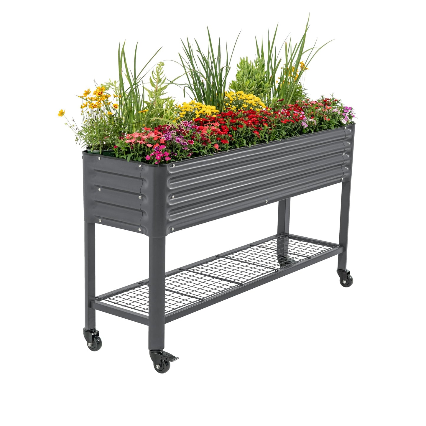 Rolling Elevated Raised Garden Bed - Slim Series, 1.5' x 5.5' Outdoor Planters Boxes with Legs & Storage Rack for Patio, 750 Lbs Weight Capacity, Raised Beds for Gardening Herbs Flowers, Modern Gray