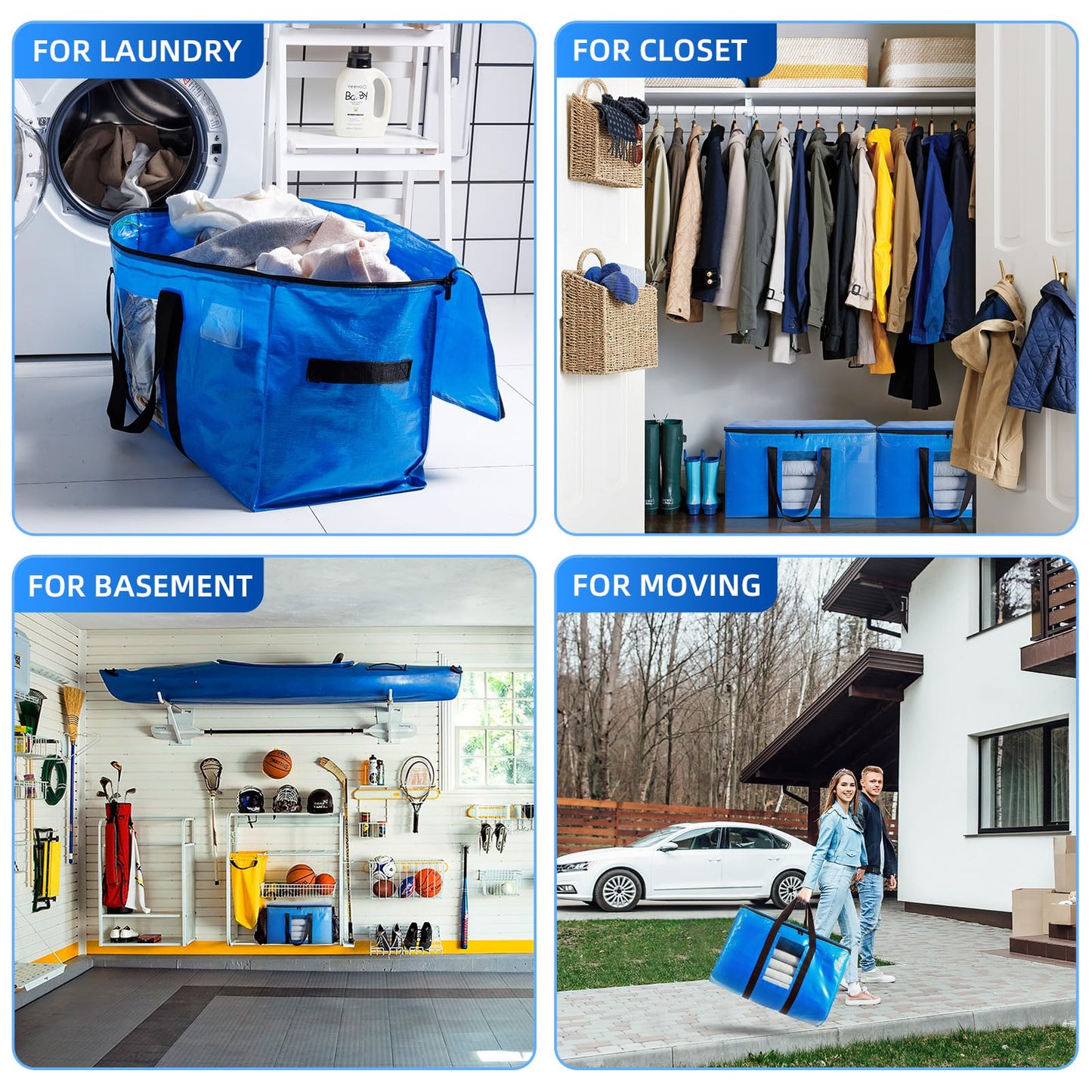 TAILI Extra Large Moving Bags, 2 Pack Blue Heavy Duty Totes For Storage with Visible Window, Wrap Around Handles, Storage Bags for Space Saving, Alternative to Moving Boxes