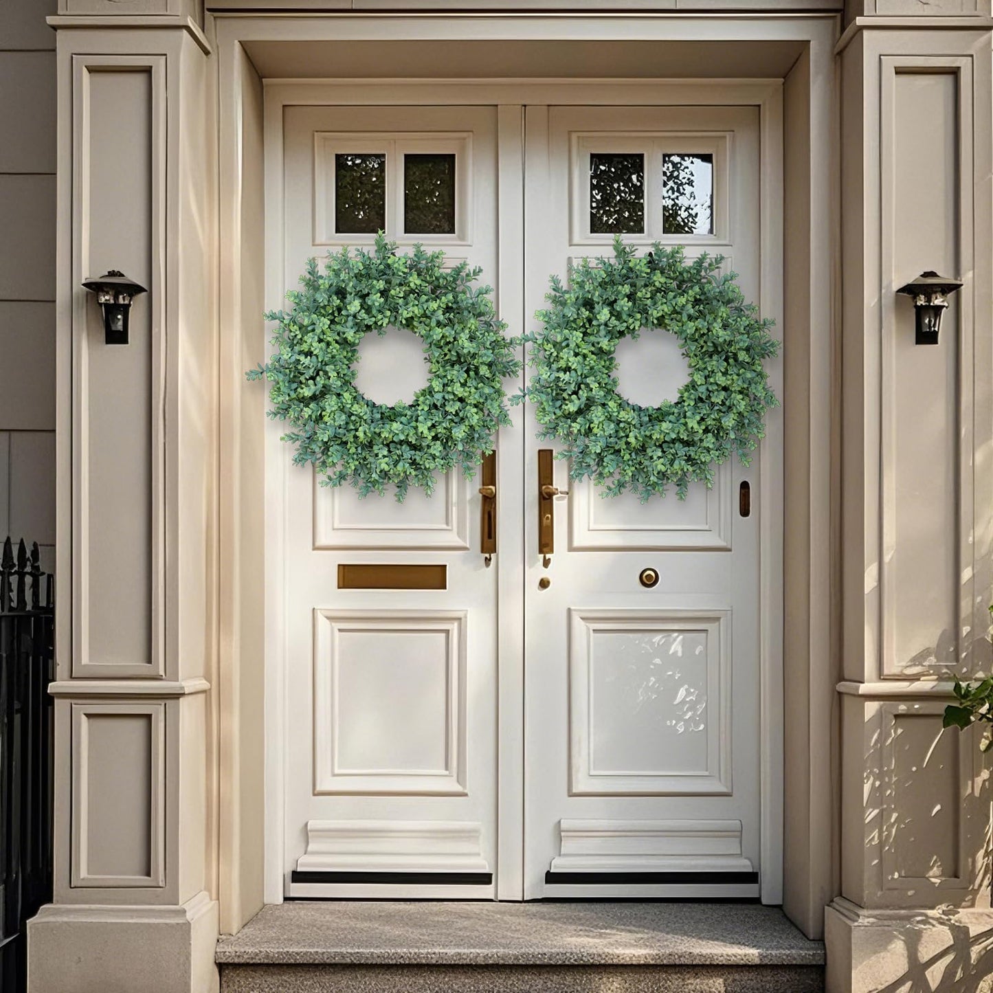 26" Artificial Boxwood Wreath Fake Plant for Front Door Decor(Green)