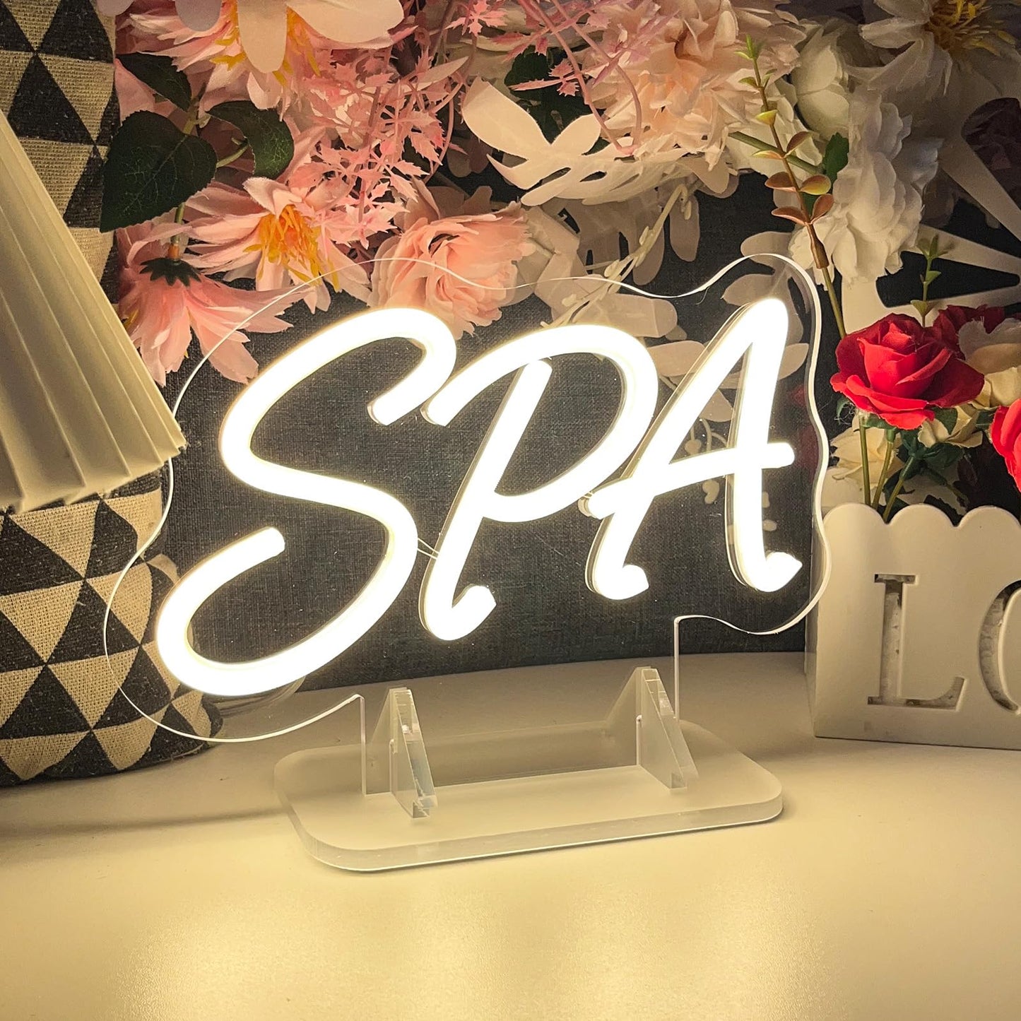 SPA Table Number Neon Sign Desk Lamp Night Light Wedding Letter LED Neon Sign Wedding Table Decorations Neon Light Shop Bedroom Home Room Decor Christmas Party Warm White USB 25×15CM