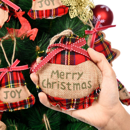 Jetec 20 Pieces Buffalo Plaid Christmas Ornaments Rustic Tartan Burlap Farmhouse Christmas Tree Decors Red Black Buffalo Xmas Tree Ball Plaid Stocking Bell Shaped Hanging Ornaments for Xmas Party
