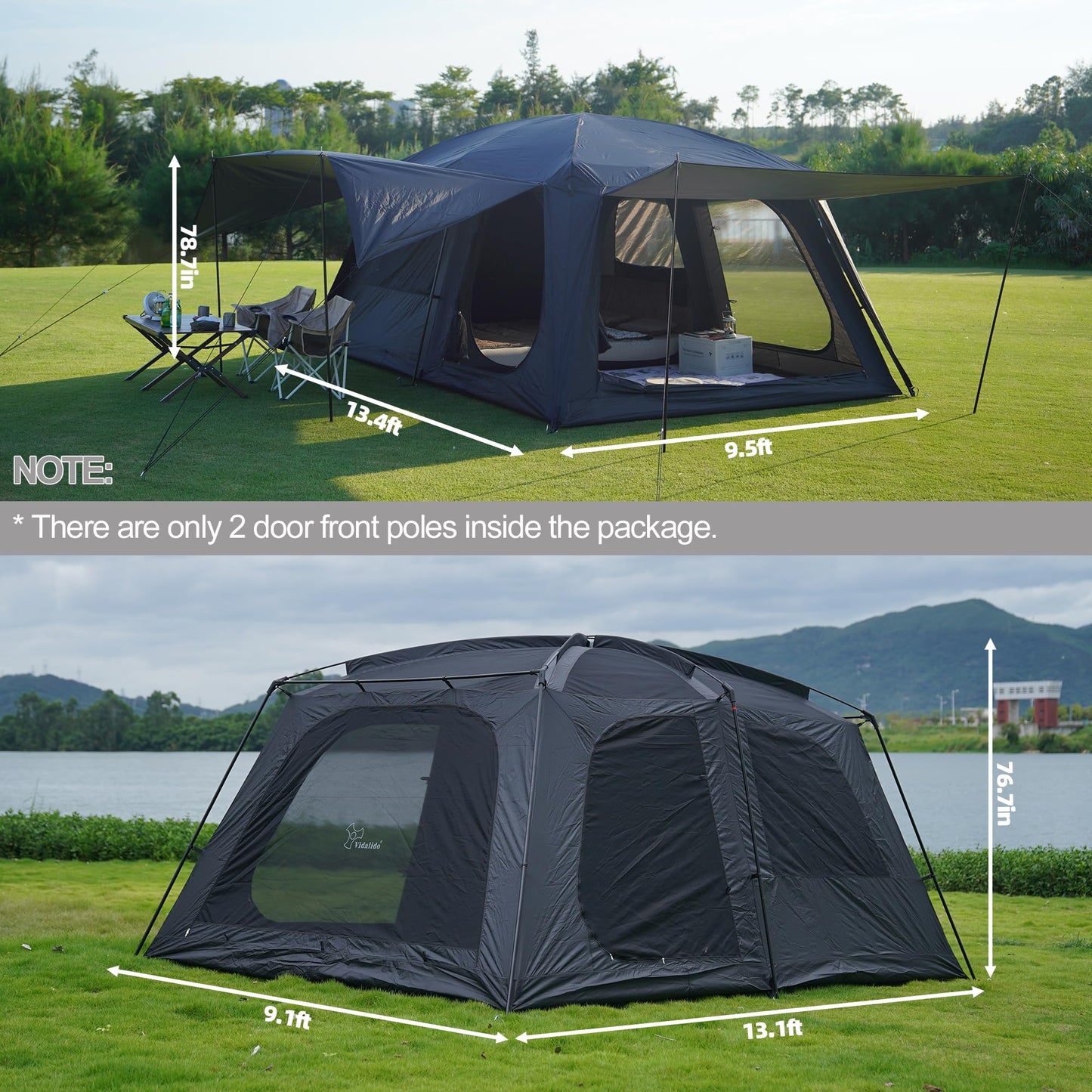 Vidalido 8-10 Person Camping Tent with 3 Door 2 Room Large Family Cabin Tents, Double Layer Waterproof Portable Glamping Tent, Big Tents for Outdoor Picnic Camping Hiking and Family Gathering