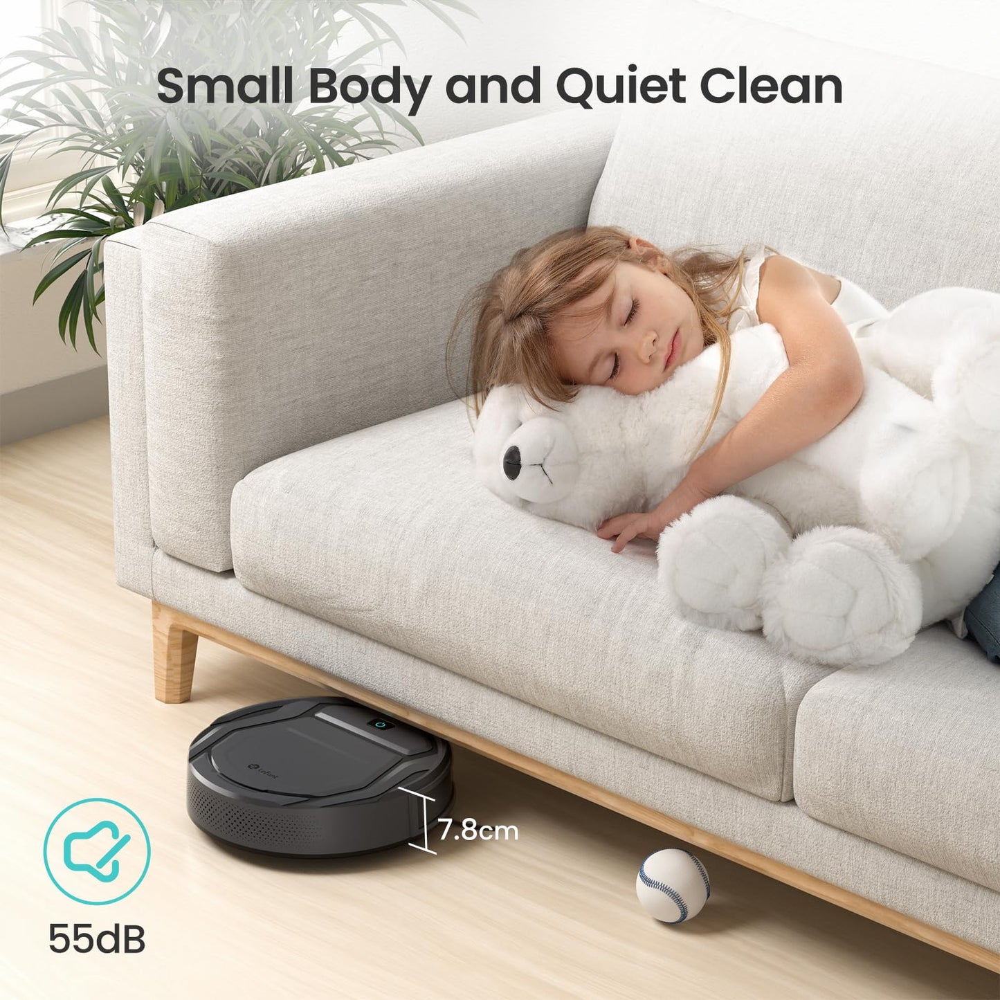 Lefant Robot Vacuum Cleaner, 120 Mins Runtime, Compact Design, Low Noise, Powerful Suction, Wi-Fi/App/Voice Control, Self-Charging, Scheduled Cleaning, Ideal for Pet Hair and Hard Floors, M210 Black