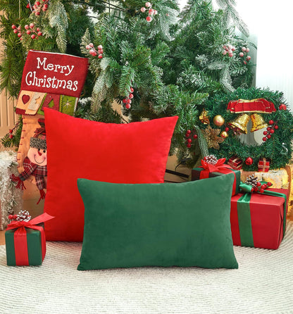 GriNeed Pack of 2 Christmas Red Pillow Covers 18x18 Inch Decorative Throw Pillow Cover, Velvet Pillowcases for Couch Sofa Bed, Home Boho Decor, Modern Soft Cushion Covers