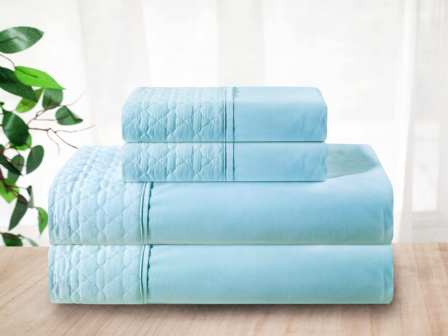 Elegant Comfort Luxury Soft Coziest 4-Piece Bed Sheet Set 1500 Thread Count Egyptian Quality Microfiber Wrinkle Resistant Beautiful Quilted Design on Flat Sheet and Pillowcases, King, Aqua