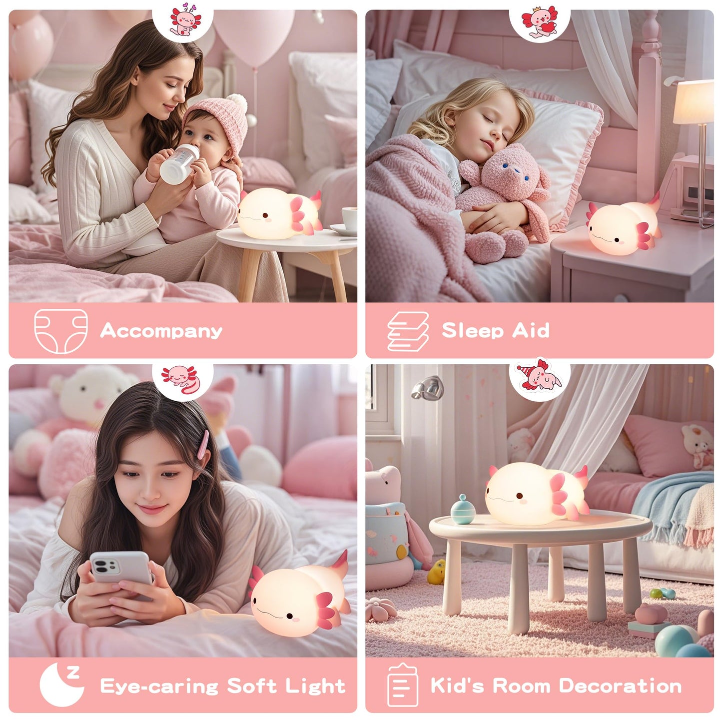 FAMIDUO Axolotl Lamp,Cute Axolotl Night Light,Dimmable Silicone Animal Nursery Night Light,Adorable Rechargeable Squishy Novelty Bedside Touch Lamp,Baby Room Decor, Axolotl Gifts for Kids/Girls