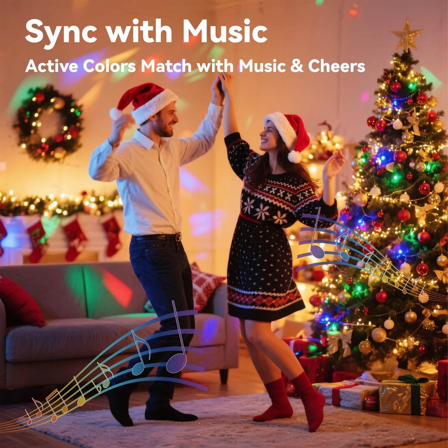 AI Smart Color Changing Fairy Lights, 32.8ft RGB+IC Offline Voice Control Light Twinkle No App/No WiFi Required,Dimmable Xmas Music Sync Lights for Kids Bedroom, Party, 7 Colors & 13 Lighting Modes