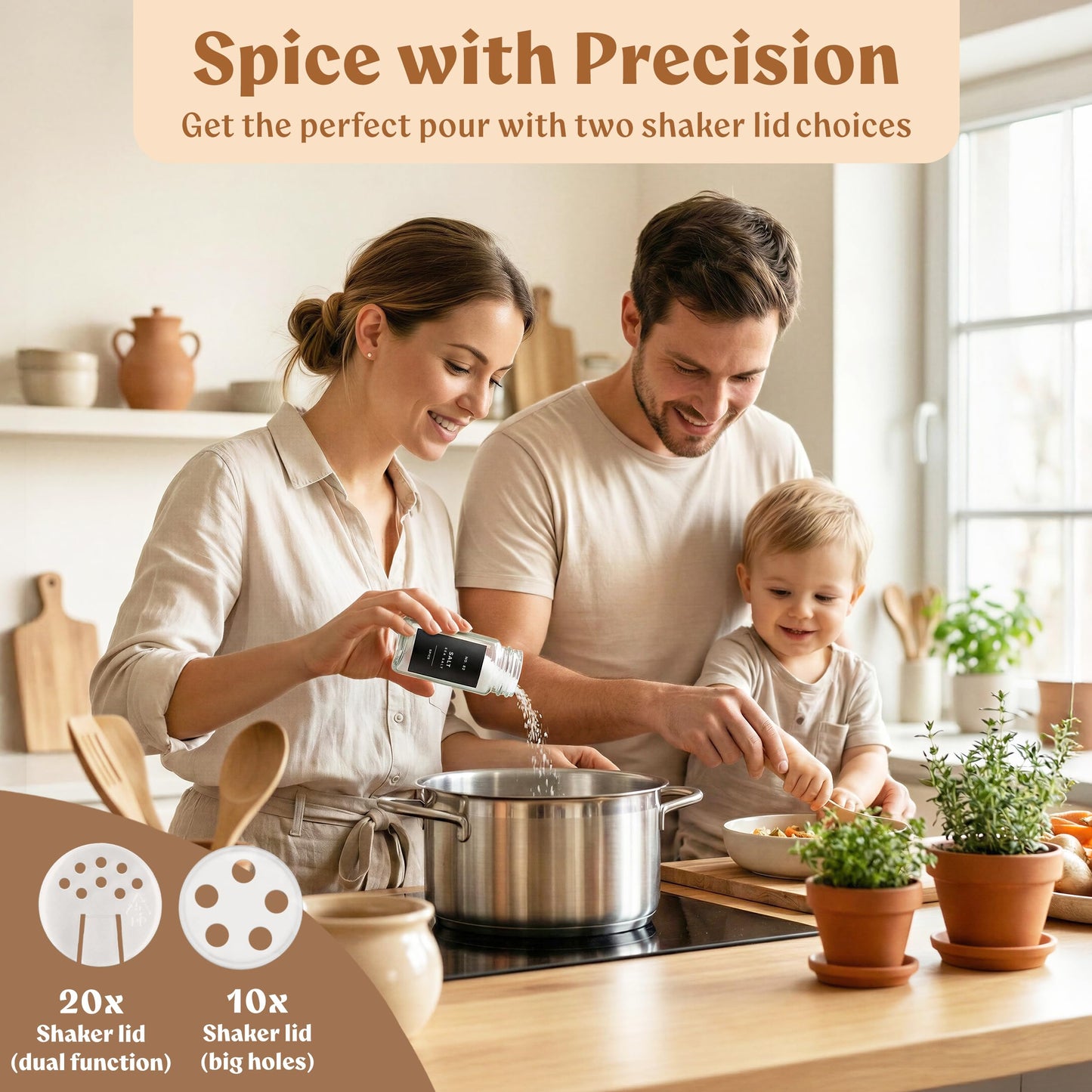 EDELHAUS Square Glass Spice Jars (24 x 4oz) with Black Lids + Magnetic Spice Rack for Refrigerator (Fits 12 Jars) + Bonus Slim Auxiliary Rack, 240 Labels, Shaker Inserts, Funnel