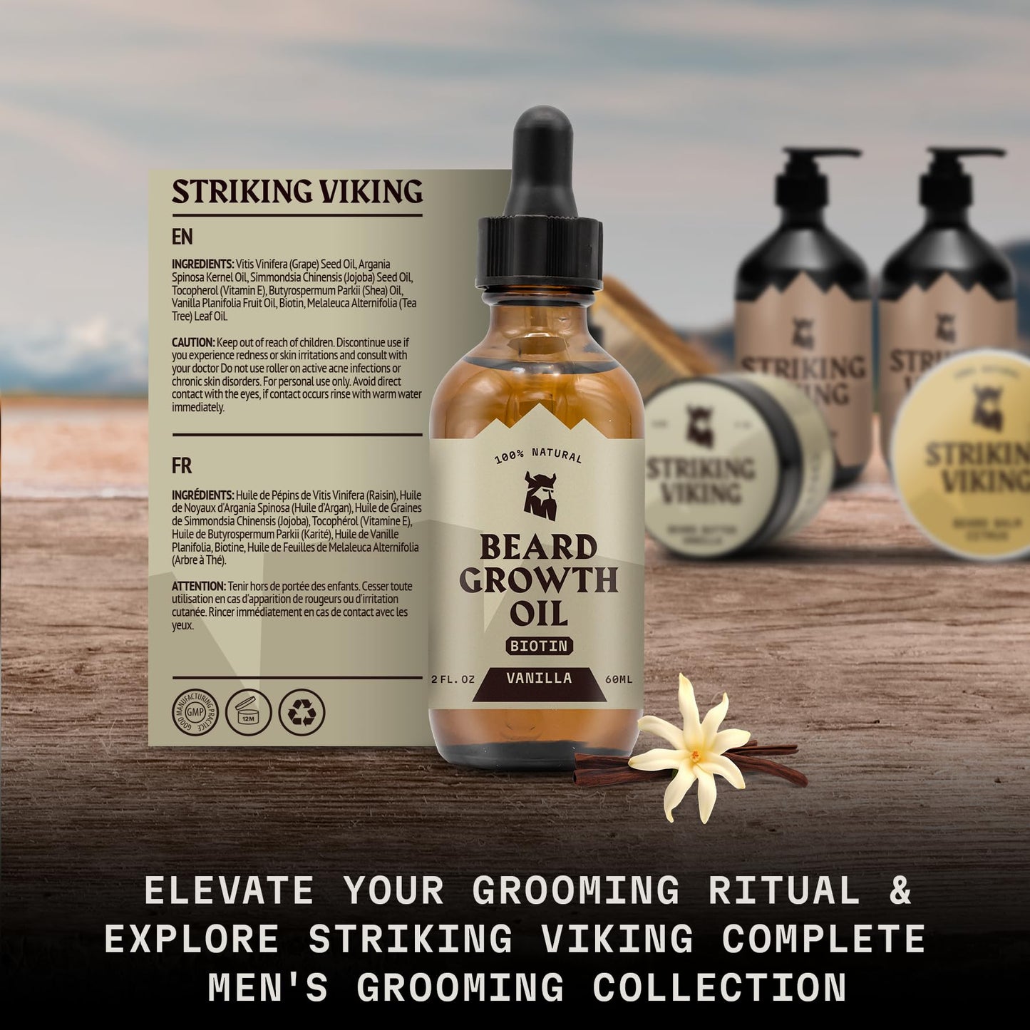 Striking Viking Beard Oil with Biotin for Men - 2 Fl Oz, 1 Pack, Sandalwood - Thickening & Conditioning Beard Growth Oil & Serum with Argan & Jojoba for Hydrated Facial Hair