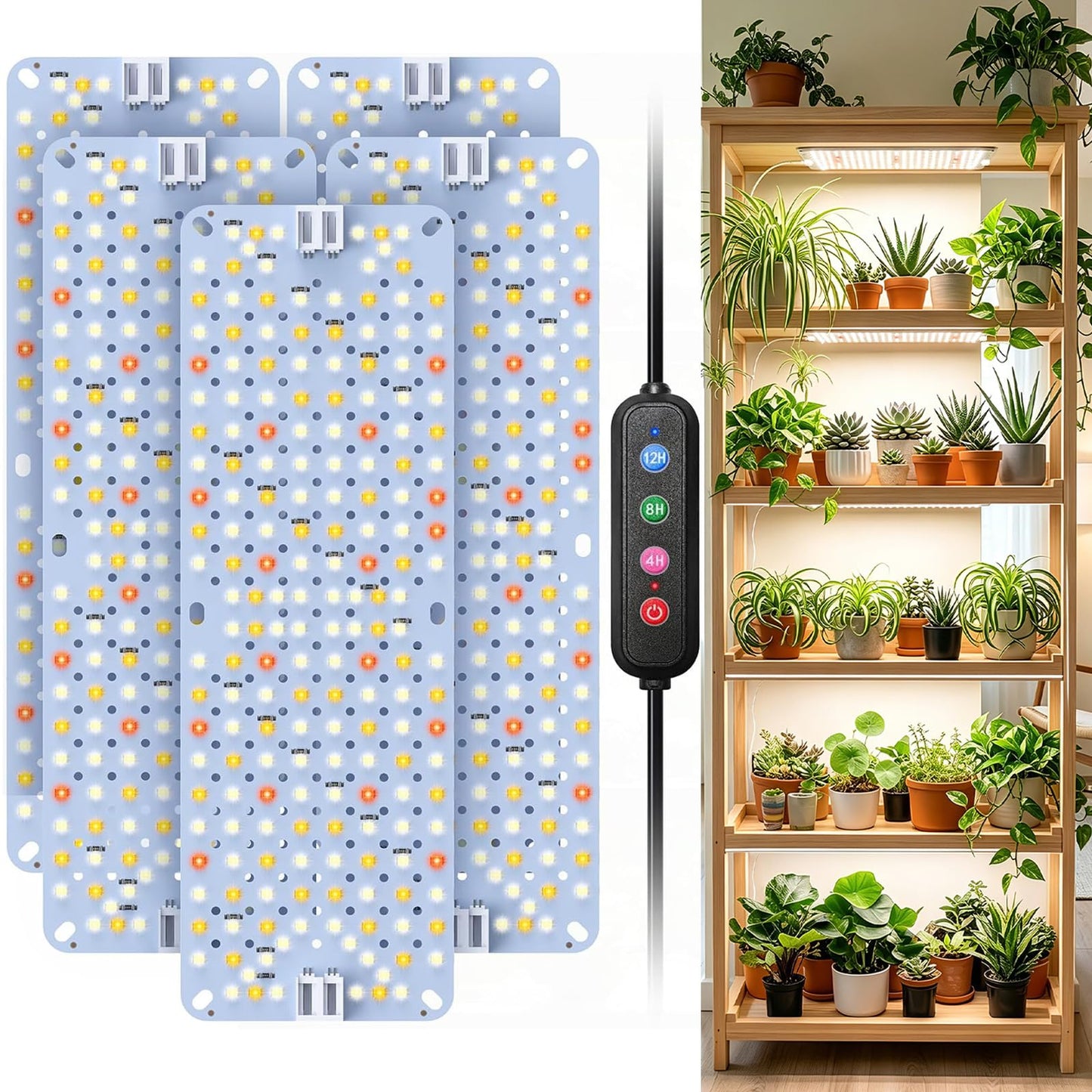 SDOVUERC Full Spectrum 960 LEDs Grow Lights,60W Plant Grow Lights for Indoor Plants with Daisy Chain Function, Sunlike Spectrum,4/8/12/16/20H Timer for Seed Starting(Pack5)