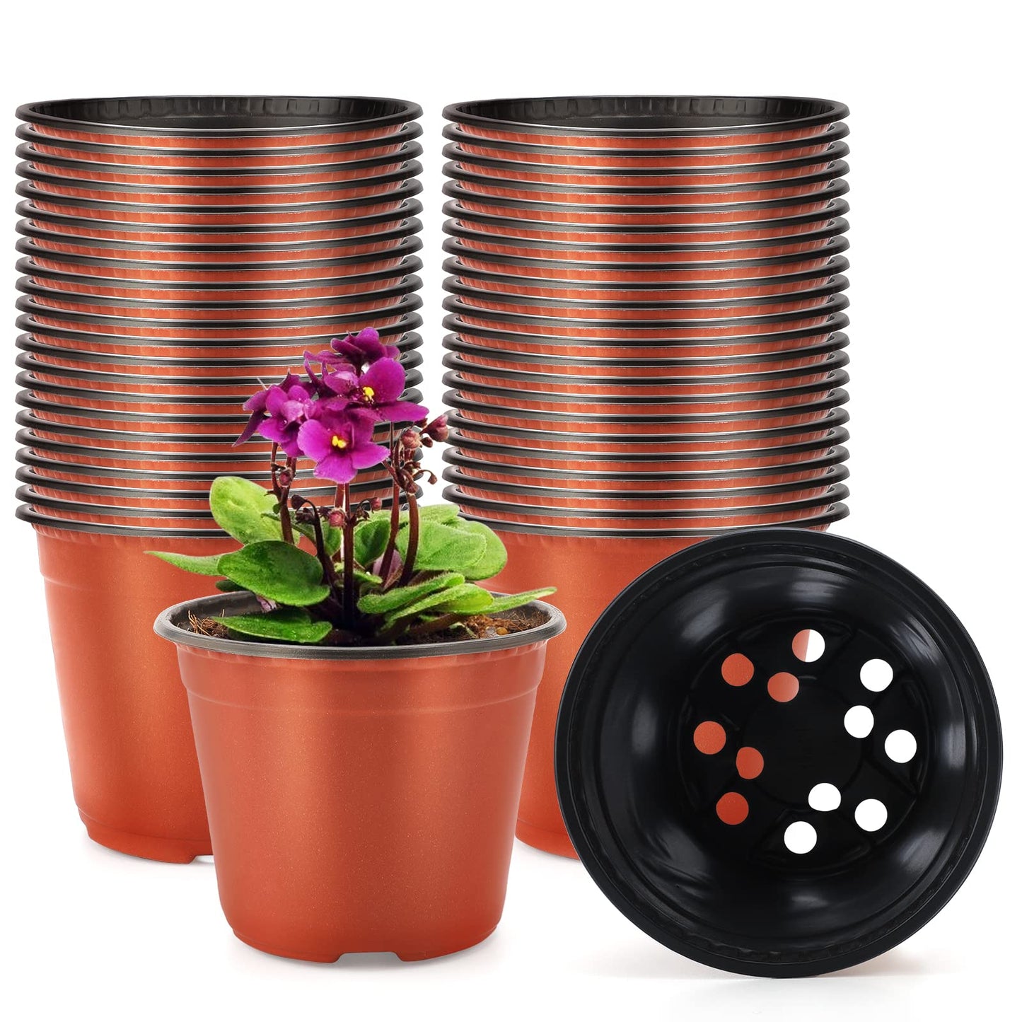 KINGLAKE 100 Pcs 6" Plastic Plants Nursery Pot/Pots Seedlings Flower Plant Container Seed Starting Pots