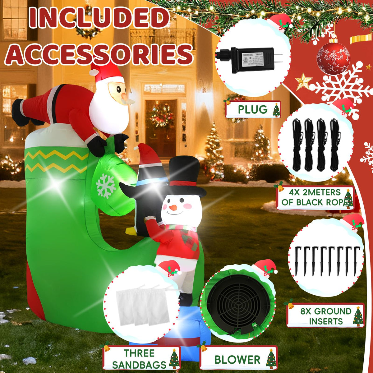 InfleasJoiy 7FT Santa Claus Inflatable Decoration with Built-in LED Lights, Christmas Outdoor Inflatable Decoration for Lawn, Yard, Garden, Patio