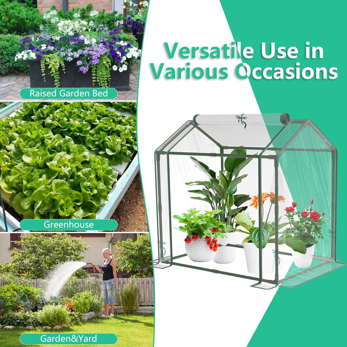 Mini Greenhouse for Indoor Outdoor Plants, Durable Green House with Roll-up Zipper Door，Grow Plant House Tent with Transparent PVC Cover 33.5”x23.2”x32.5”