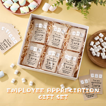 CroBlissful 100 Sets Inspirational Small Gifts Bulk Funny Cute Small Resin Marshmallow Smores with Thank You Card Appreciation Gifts for Office Teacher Coworker Staff Nurse Stress Fidget Toy