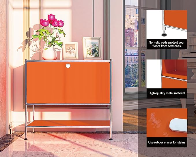 Metal Sidetable with Flap Door, 27.5" Height