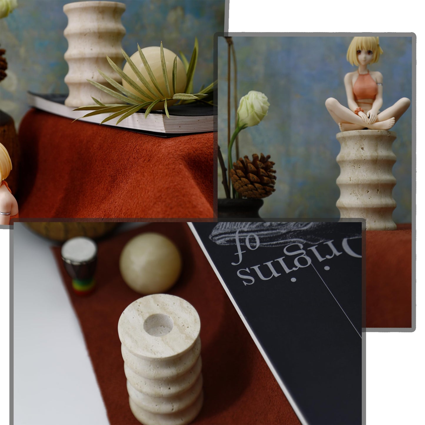 Candle Stick Holder Decor, Natural Travertine Stone Candlestick Holders for 3/4 Inch Candlesticks, Pillar & Taper Candles, Rustic Table Centerpieces, Home Dining Party Wedding Birthday,Fit 0.75-0.85"