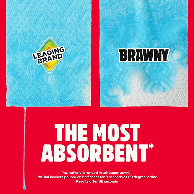 Brawny Tear-A-Square 3-Ply Paper Towels, 8 Triple Rolls = 24 Regular Rolls