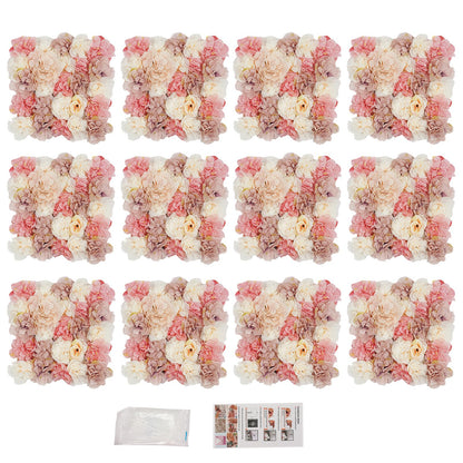 NeNchengLi 12Pcs Artificial Flower Wall Panel 3D Floral Backdrop Walls15 X 15" Flower Wall Decor Panel Flower Backdrop for Party Home Background Decor-Champagne, White, Pink