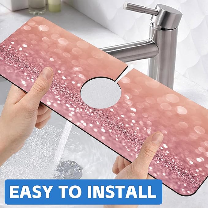 Abstract Pink Glitter Diamond Sink Faucet Absorbing Mat Sink Splash Guard