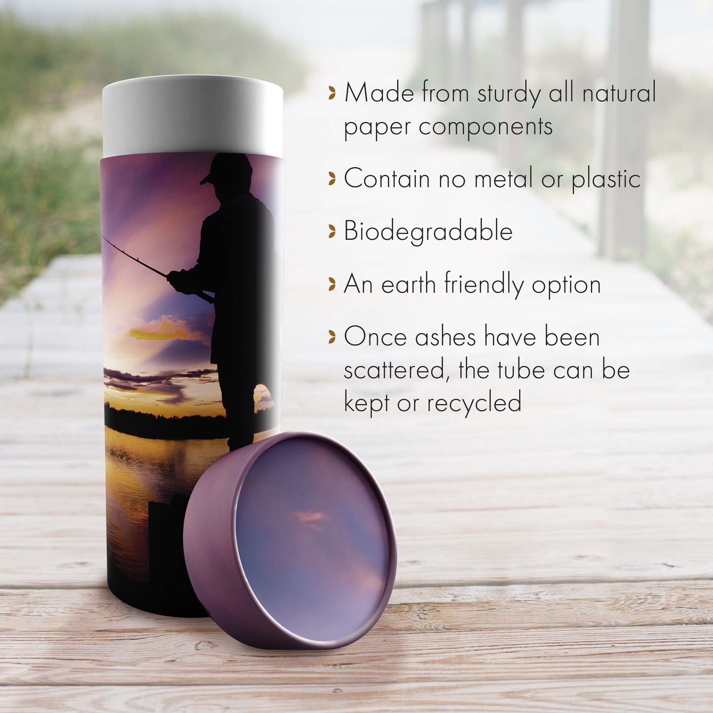 Gone Fishing Men's Scattering Tubes for Human Ashes TSA Approved Scattering Urn and Eco-Friendly Biodegradable Urns for Human Ashes & Biodegradable Urn for Burial at Sea