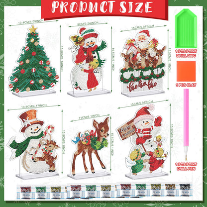 Moucuny 6 Pcs Christmas Diamond Painting Desktop Ornament Art Sign Set Diamond Painting Kits Christmas Tree Snowman Tabletop Rhinestone Signs DIY Kits Gift for Adults Acrylic Paint Xmas Decoration