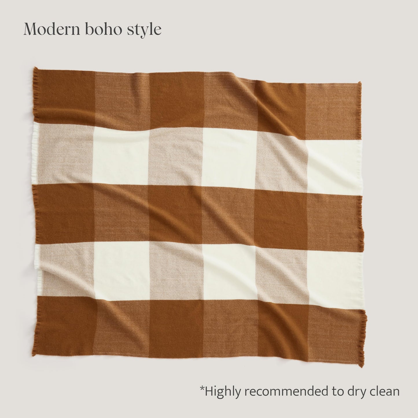 Double Stitch Alpaca Wool Throw Blanket - Warm, Soft Blanket for Couch, Luxury & Decorative Fleece Throw, Fall Plaid, Gift for Mother's Day, House Warming, 50" x 60", Harvest Brown & Cream