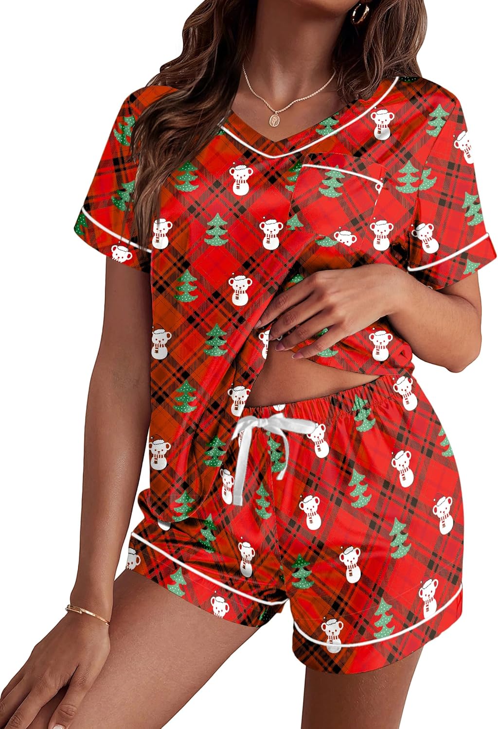 Ekouaer Silk Pajama for Women Short Sleeve Satin Pj Set Two Piece Soft Sleepwear Loungewear, S-XXL