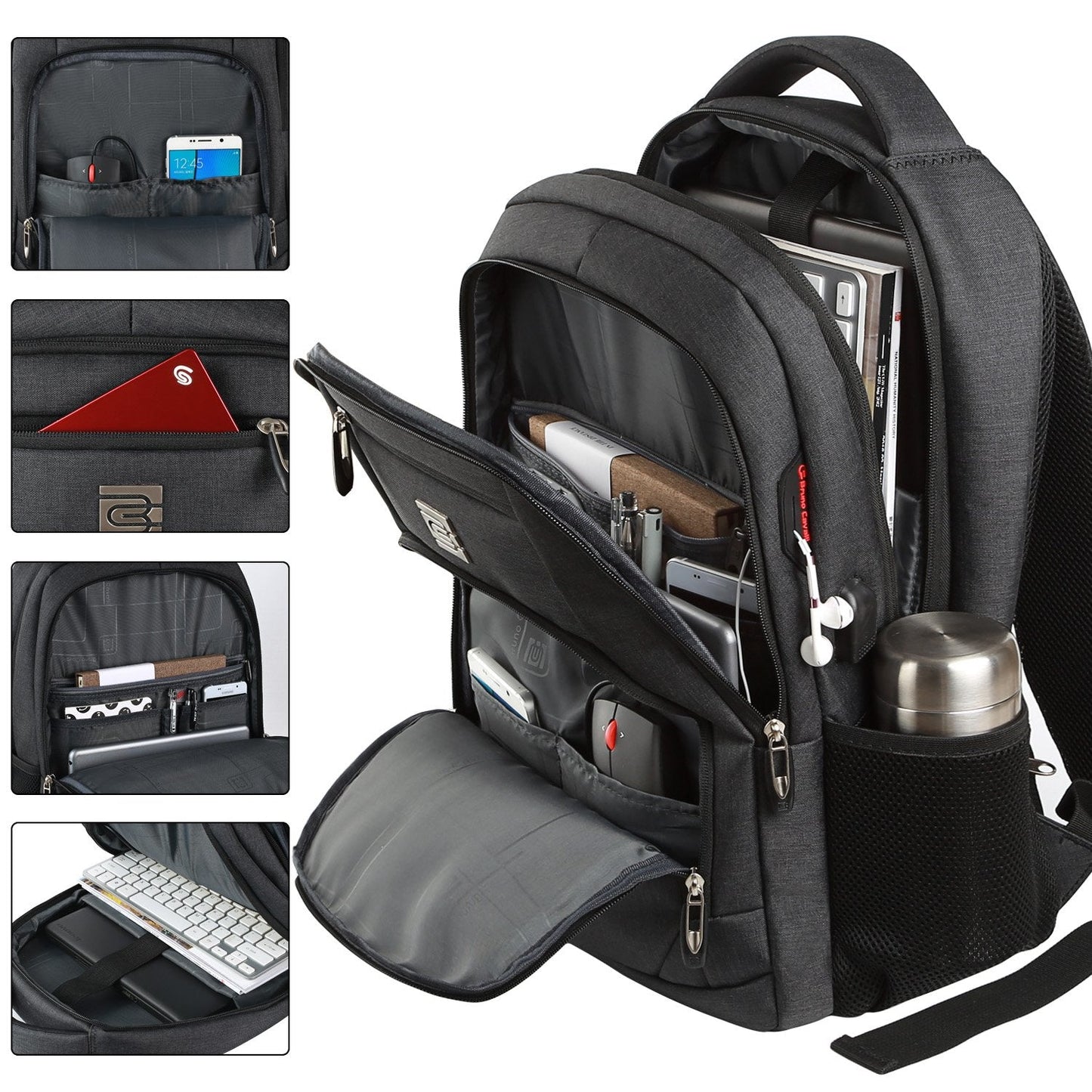 marcello Laptop Backpack with USB Charging&Headphone Port,Anti-Theft Business Backpack with Padded Shoulder Strap, Computer Rucksack for School/Work/Travel