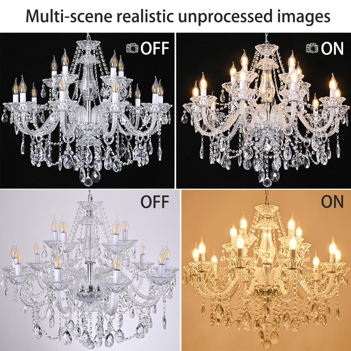 Uboxin Clear K9 Crystal Chandelier 15 Light Pendant Lighting Fixture for Dining Room Living Room Bedroom Hallway Entryway Elegant Ceiling Lamp E12 Clear