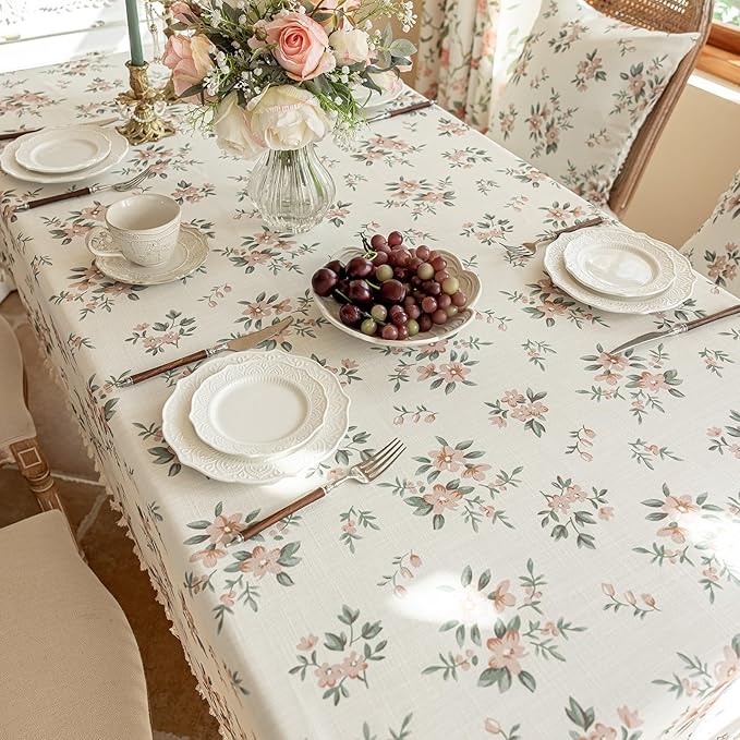 VClife Shabby Chic Pink White Floral Printed Tablecloth