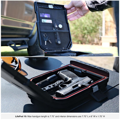VAULTEK LifePod 10 Compact Lockable Weatherproof Case with Built-in Lock, Steel Security Cable, & TSA Handgun Case or Car Safe, Portable Travel Pistol Safe/Covert Black/Biometric