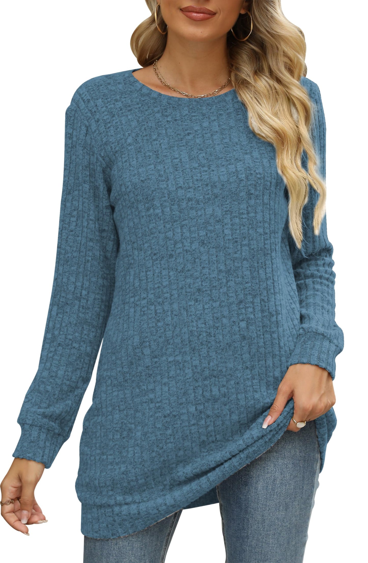 Sweaters for Women Long Sleeve Crewneck Sweatshirt Loose Casual Tunic Tops