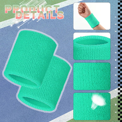 WILLBOND 8 Pack Wrist Sweatbands Sports Wristbands Tennis Sweatbands Neon 80s Thick Cotton Gymnastics Sweat Band Athletic Football Soccer Sports Wristband for Men Women Party(Green Pink Grey Black)