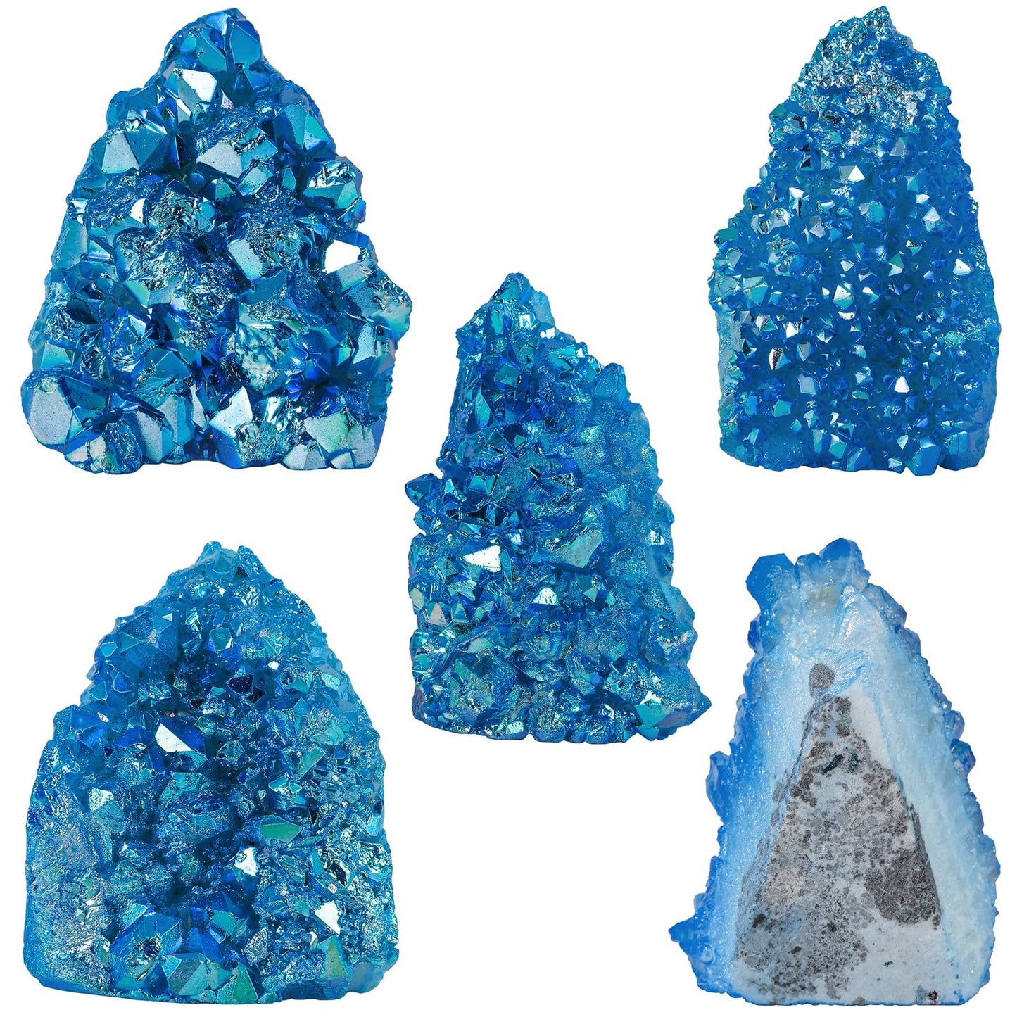 TUMBEELLUWA Natural Crystal Cluster Geode Stone Specimen for Home Decor, Titanium Coated Blue AB Crystal Cluster for Reiki Healing