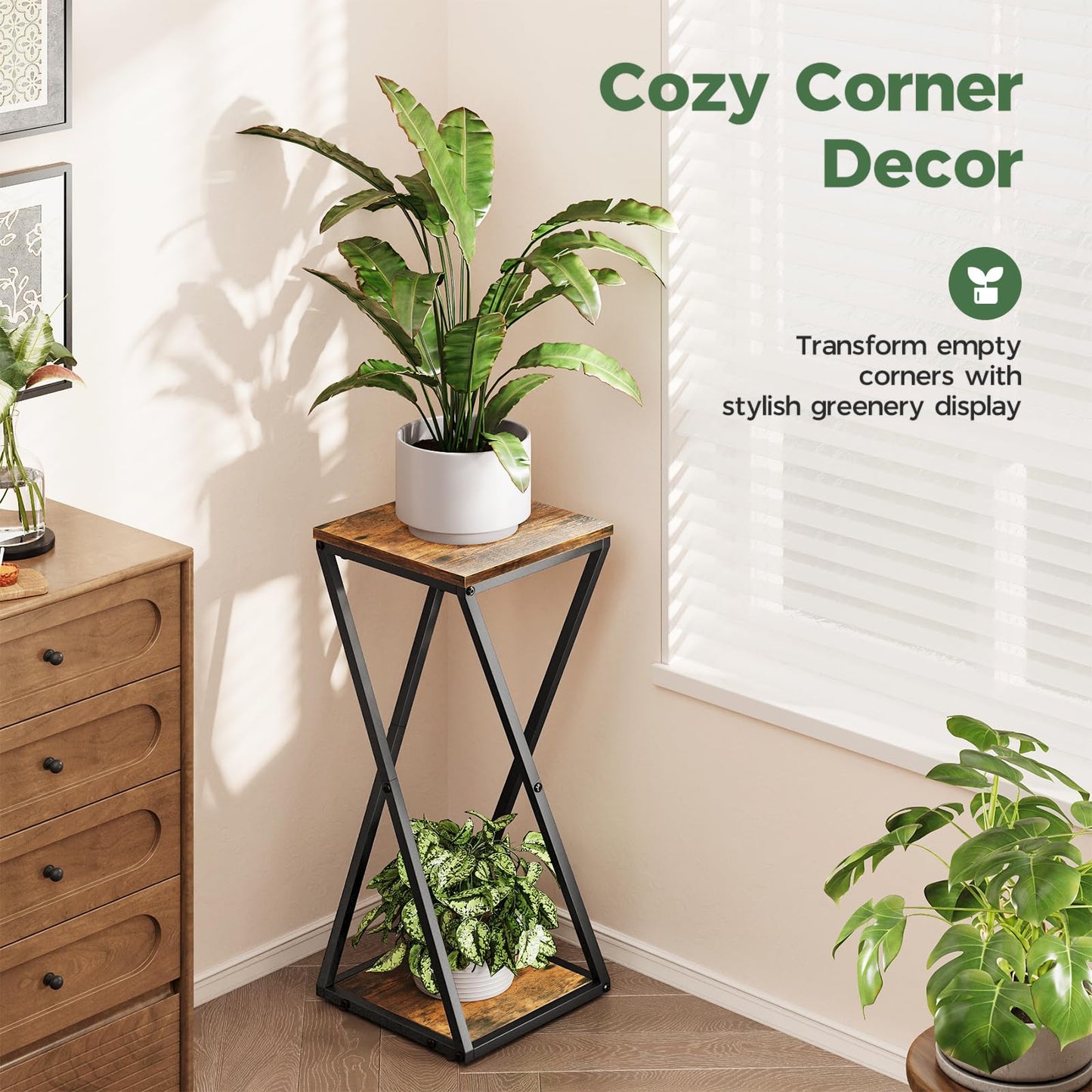 Bamworld Tall Plant Stand Indoor Corner Plant Shelf Tiered Plant Stand Wood Plant Table Heavy Duty Flower Pot Stands Metal Plant Holder for Living Room Bedroom Hallway(Brown)