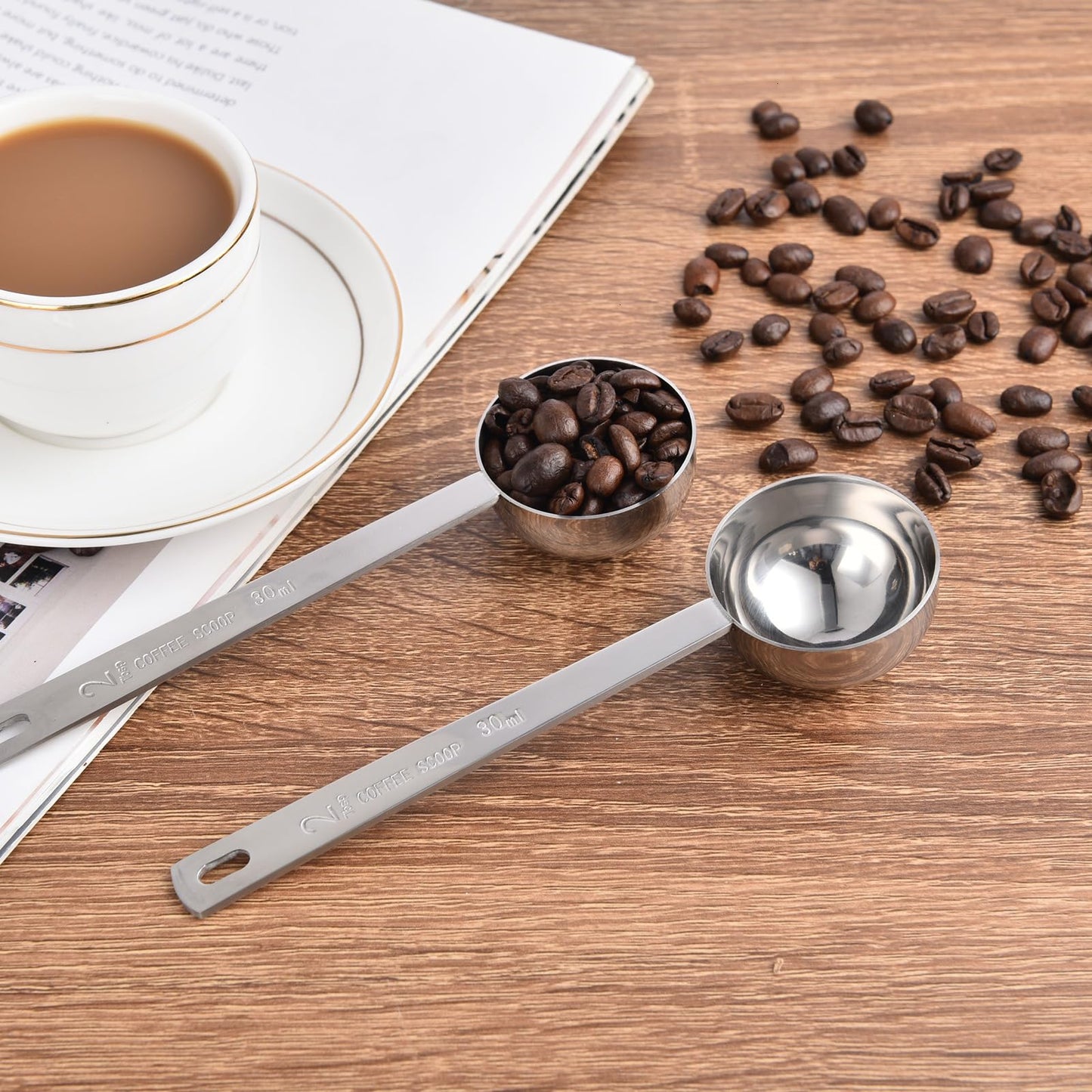Timoo 5 Pcs Coffee Scoop 2 Tablespoon Scoop Stainless Steel Tablespoon Measuring Spoon Long Handle for Powder Ground Coffee Tea Sugar