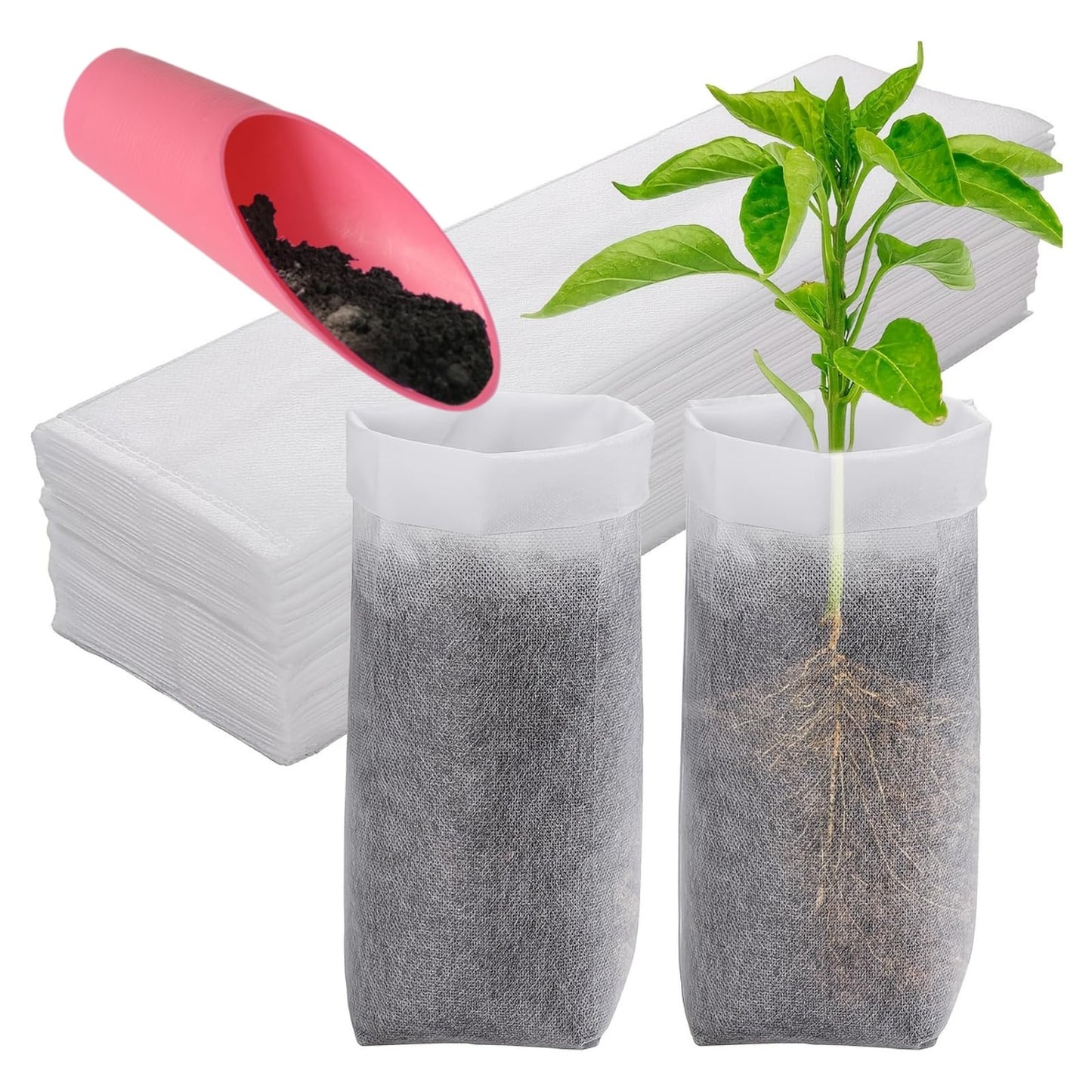 Plant Nursery Grow Bags, Non-Woven Fabric Seedling Starter Pots for Vegetable, Flower, Fruit Saplings, Tree Growing, Home Garden Supply (9.85"x9.85"/Pack of 100)