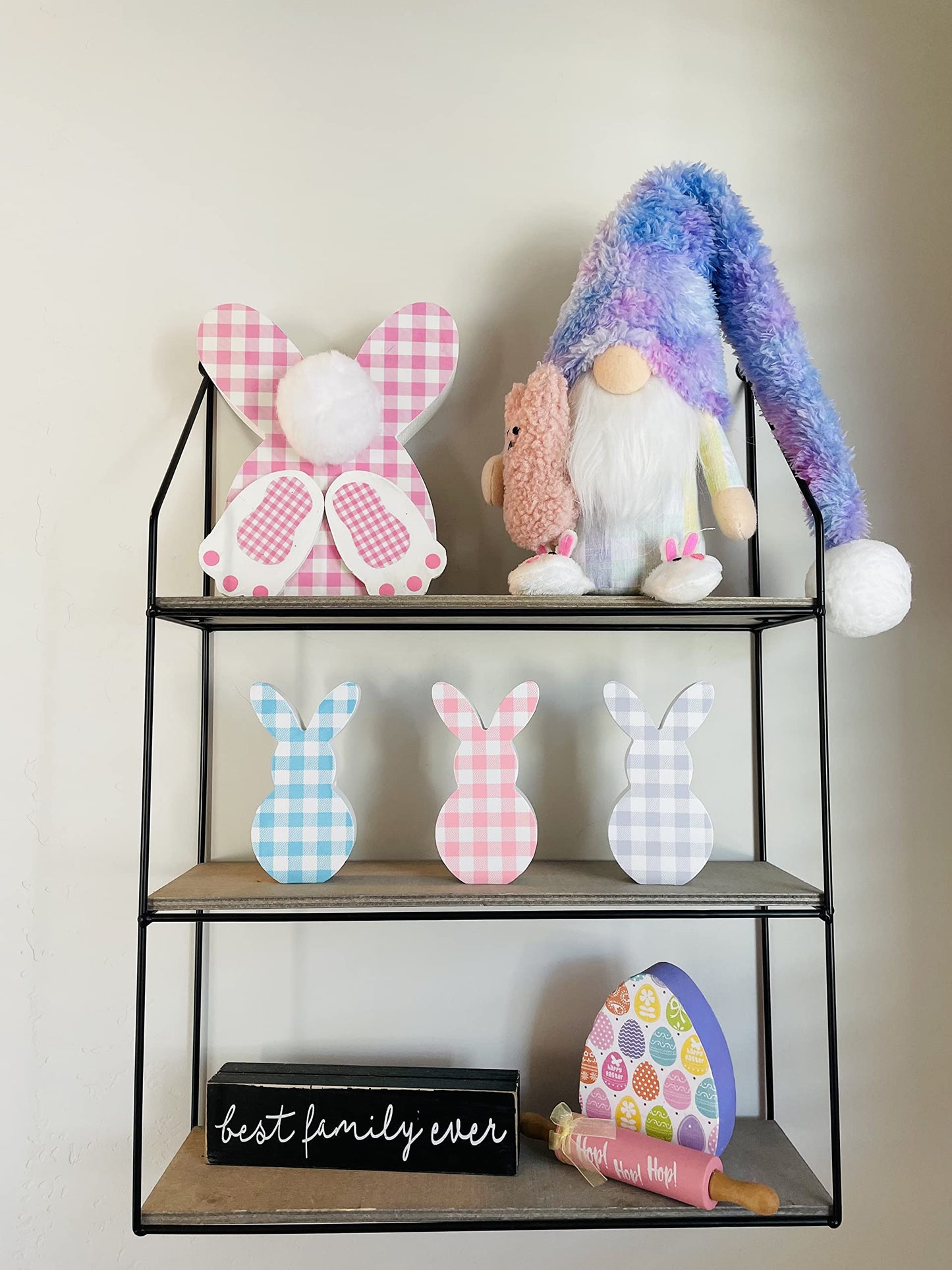 Madanar Easter Pajama Gnome Plush Holding Peep Bunny Swedish Decor for Tiered Tray Shelf Table Decorations (Easter)
