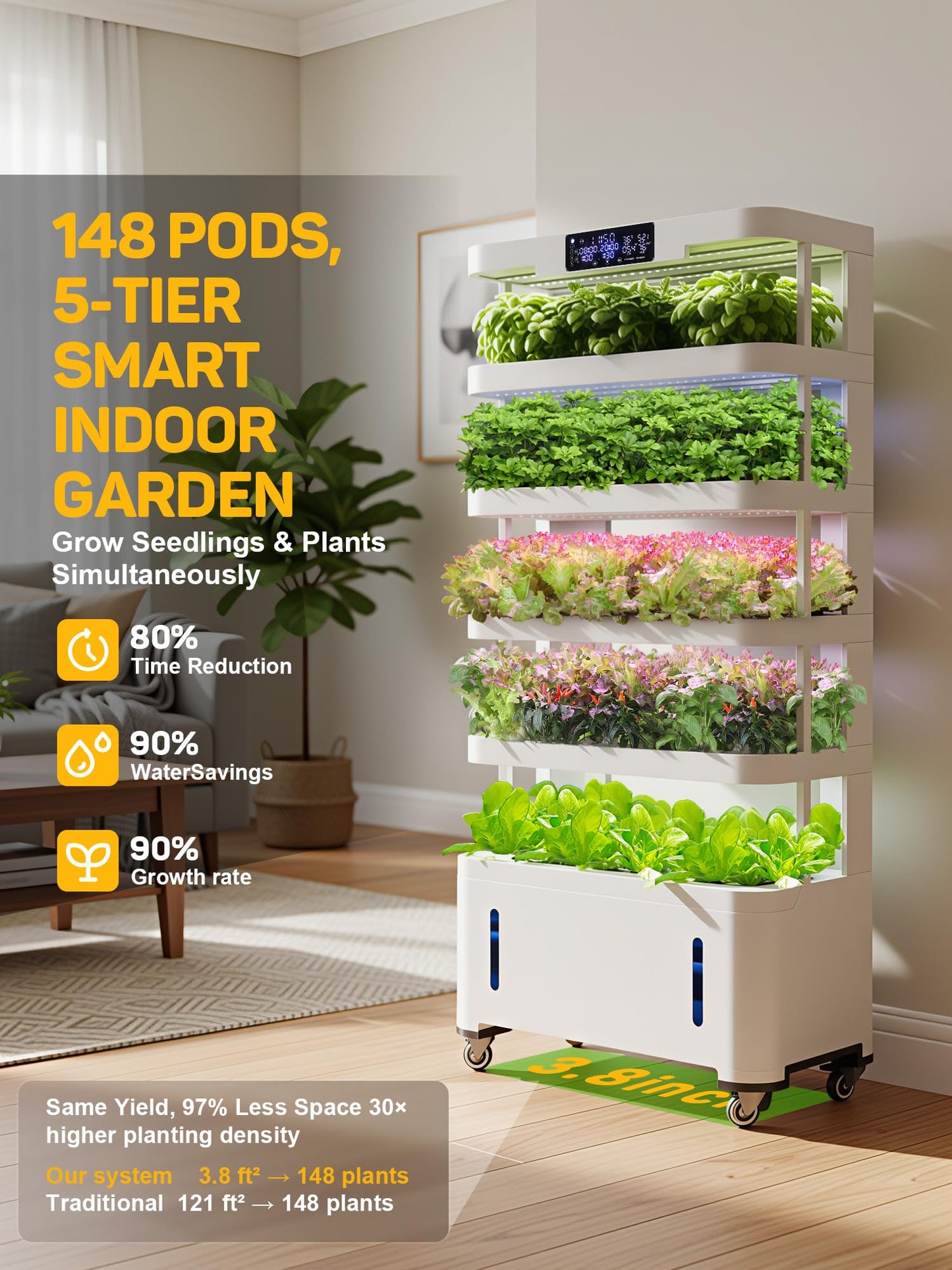 WooRoot Large Hydroponics Growing System, 148-Pod Vertical Indoor Garden, Hydroponic Tower with Full-Spectrum Grow Lights, Ultra-Quiet Pump, Dual Water Tanks, 30-Day Self-Managed for Home & Commercial
