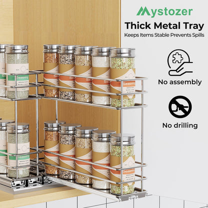 Pull Out Spice Rack Organizer for Cabinet, Slide Out Spice Racks, Easy to Install, 2.1''Wx10.35''Dx8.26''H, 3 Drawers 2 Tiers(Black)
