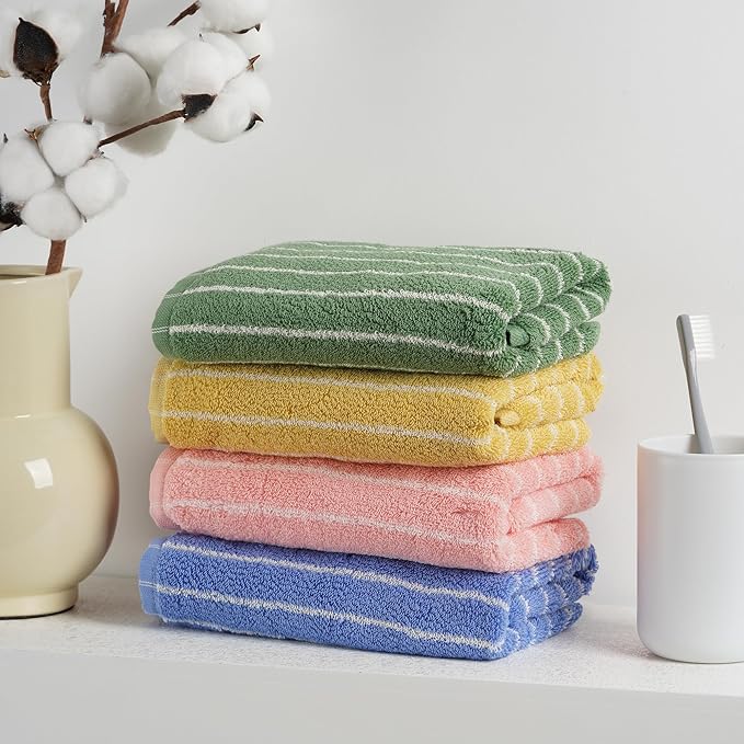 Hand Towels for Bathroom, 100% Cotton Striped Pattern Soft Absorbent Towel Set