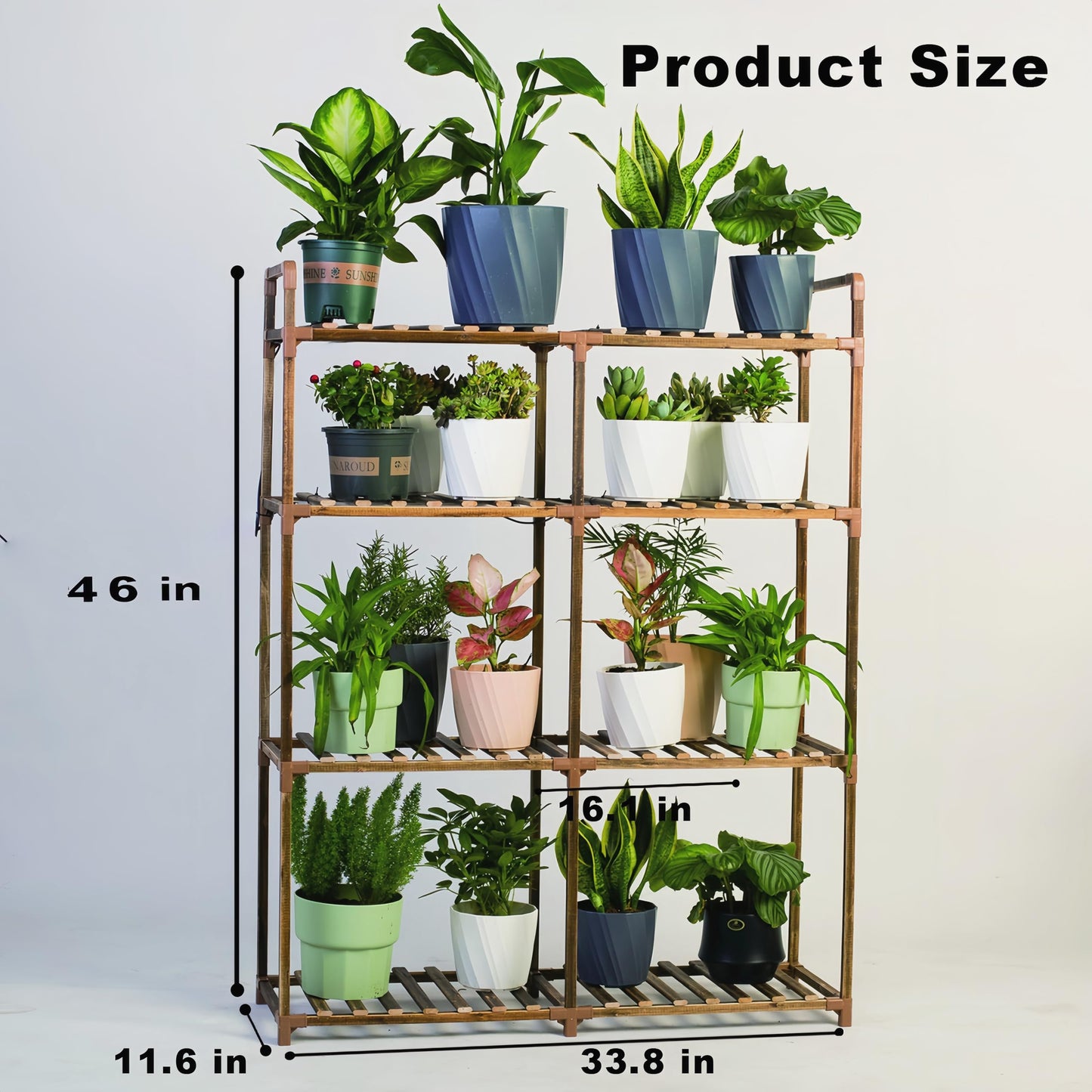 UYEENGY 4-Tier Wooden Plant Stand with LED Grow Lights - Adjustable Shelf for Indoor Plants, Living Room, Balcony - Dimmable & Space-Saving (Plants Not Included)