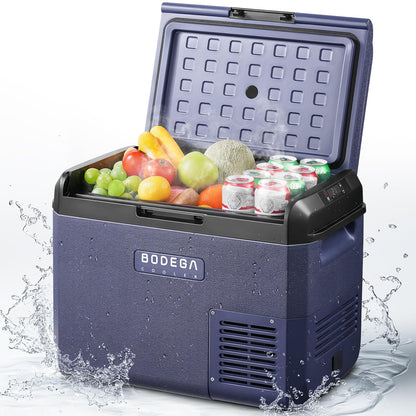 BODEGA 12 Volt Car Refrigerator 32 QT Portable Freezer IPX4 Waterproof Car Fridge Electric Cooler for Truck Van Camping Travel DC Compressor Ultra-Quiet 31dB 12/24V DC 110-240 Volt AC,-4℉ to 68℉