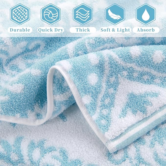 Hand Towels for Bathroom, Bath Hand Towel Set of 4, Jacquard Decorative Hand