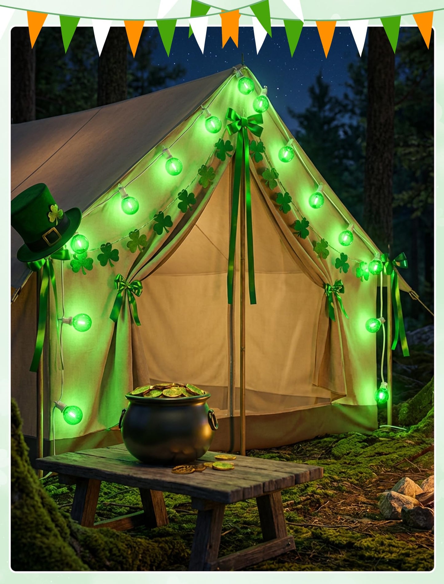 G40 LED St. Patrick's Day String Lights Outdoor, 25Ft St Patricks Decorations Lights Outdoor with Clear Green Round Bulbs, Hanging Patio Lights Shatterproof for Indoor Home Decor Party, White Wire