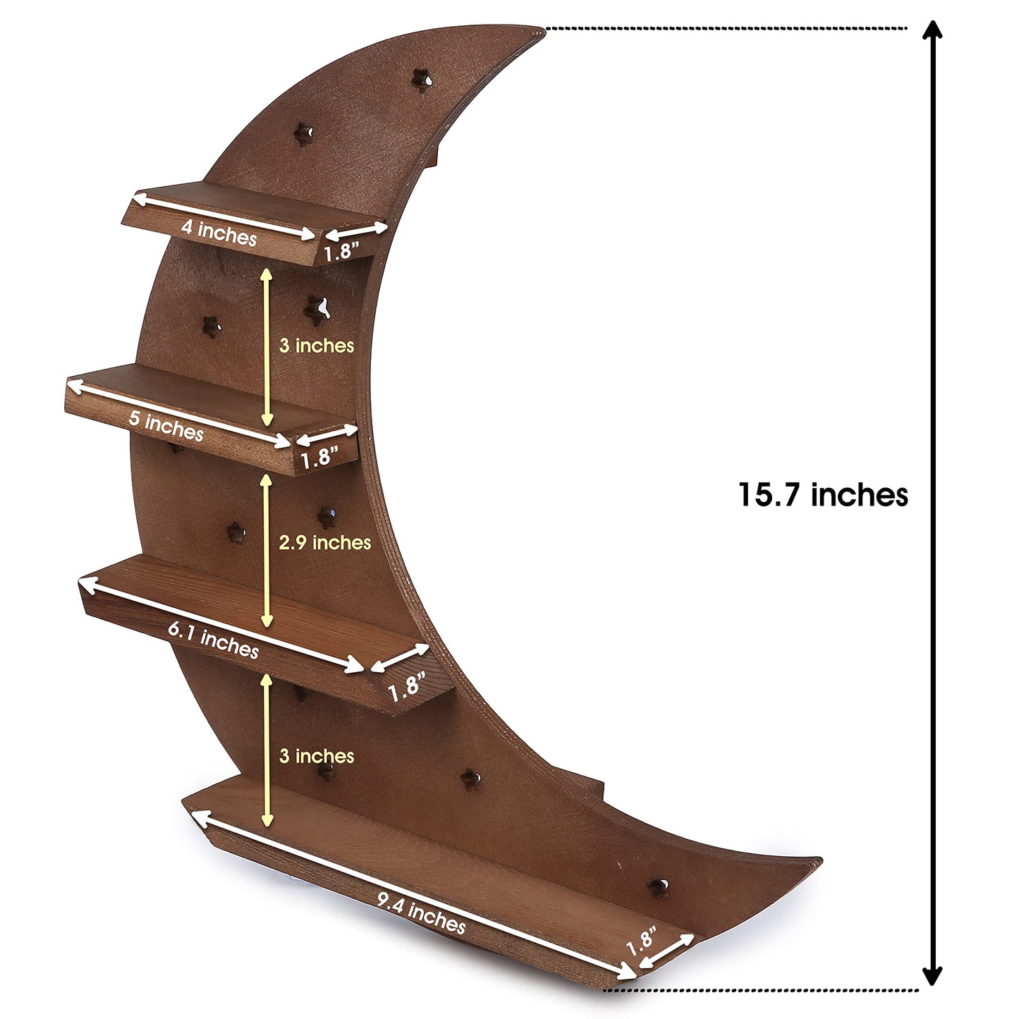 Curawood Crescent Moon Shelf with LED Lights - 15.7" Crystal Display Shelf for Wall - Crystal Holder for Stones - Moon and Stars Wall Decor - Rock Display Case, Witchy Altar Trinket Organizer