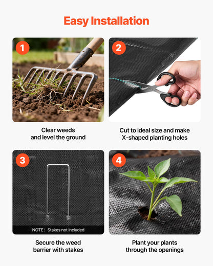 VEVOR Weed Barrier Fabric Heavy Duty, 6x250FT 5oz Landscape Fabric, Woven Weed Blocker Fabrics, Garden Fabrics Weeds Barrier, Weeds Control Ground Cover, Geotextile Webbing, Gardening Mat, Black