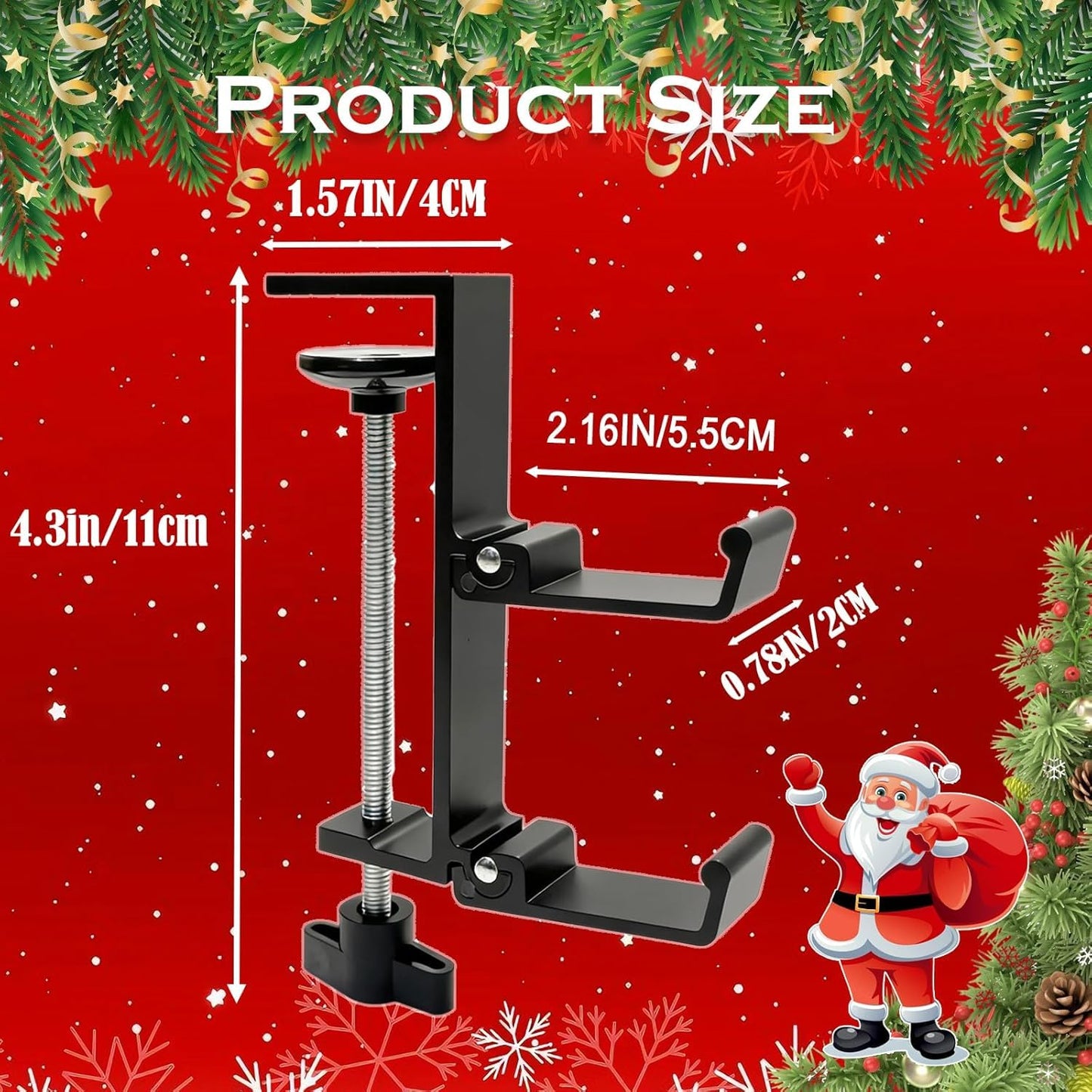 Clarmonde 4 Pack Stocking Holders for Mantle for Christmas Decorations,2 in 1 Mantle Garland Holder for Hanging Christmas Stockings,No Drilling Required & Adjustable Garland Hanger, Metal (4 Black)